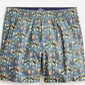 J Crew Printed Mens Boxers Size M Navy Blue Whisky Bar Beer Woven 100% Cotton